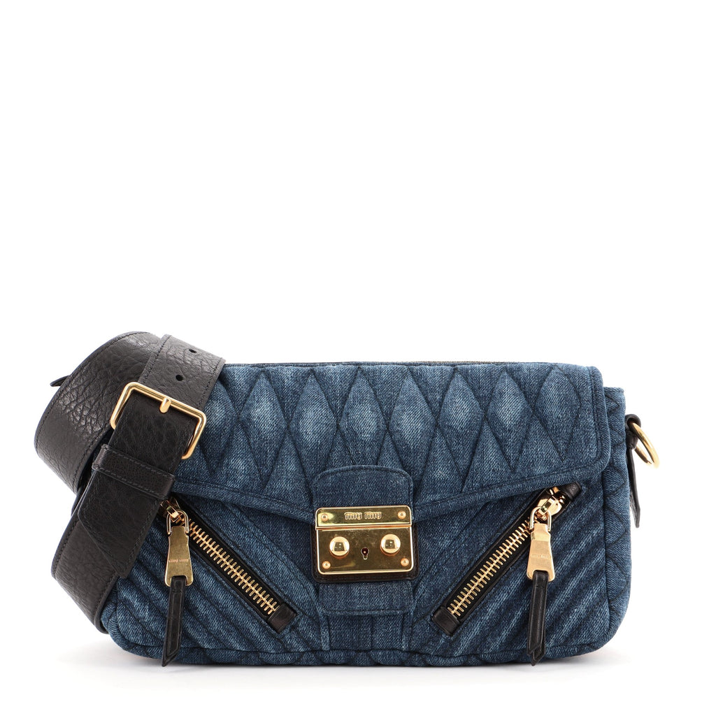 Miu Miu Biker Shoulder Bag Matelasse Denim Medium 58140