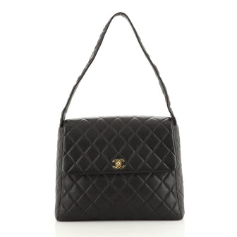 Chanel Vintage CC Flap Shoulder Bag Quilted Caviar Large