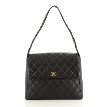 Chanel Vintage CC Flap Shoulder Bag Quilted Caviar Large