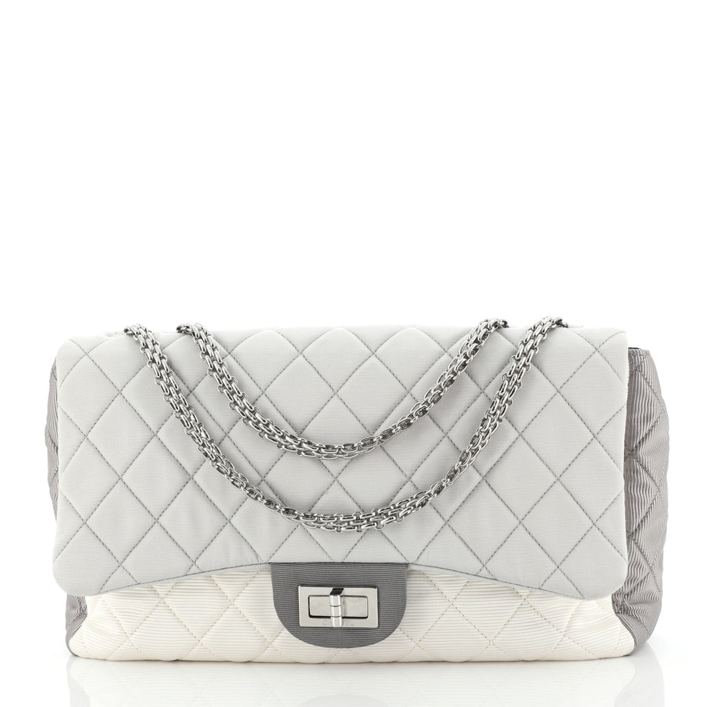 Chanel Tricolor Reissue 2.55 Flap Bag Quilted Grosgrain Satin 227 Gray  58140192