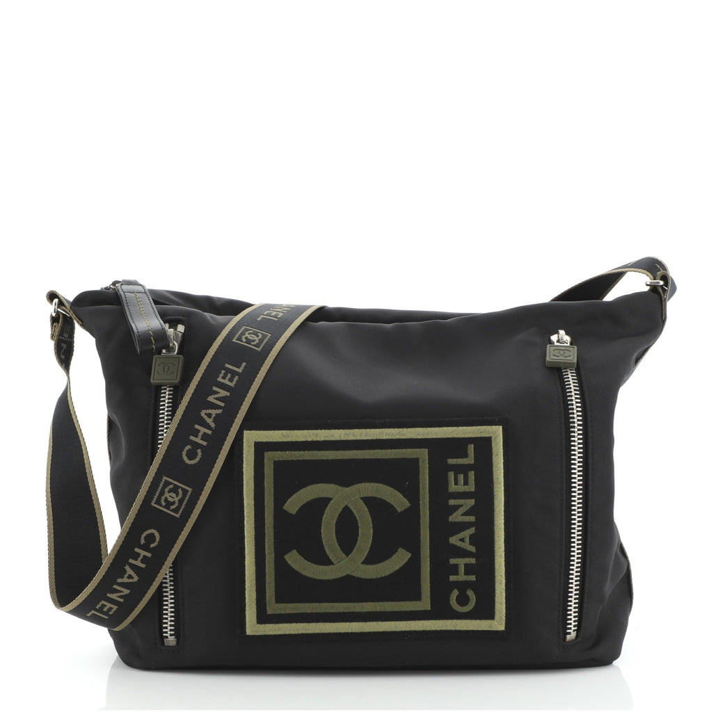 Chanel Sport Line Double Zip Messenger Bag Embroidered Nylon