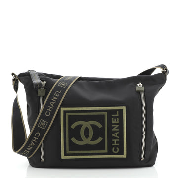 Chanel Sport Line Double Zip Messenger Bag Embroidered Nylon Medium