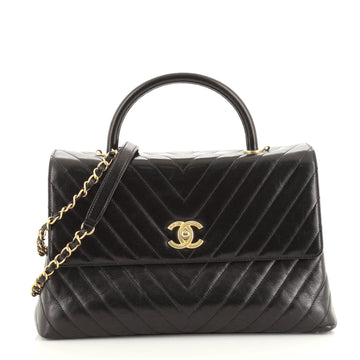 Chanel Coco Top Handle Bag Chevron Calfskin Large