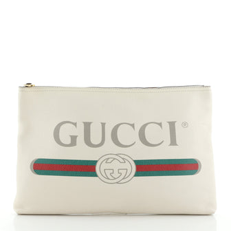 Gucci Logo Portfolio Clutch Printed Leather Large