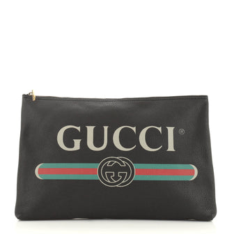 Gucci Logo Portfolio Clutch Printed Leather Large