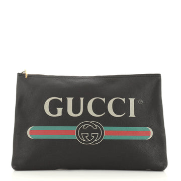 Gucci Logo Portfolio Clutch Printed Leather Large