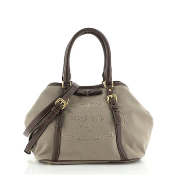 Prada Logo Convertible Tote Canvas with Leather Medium