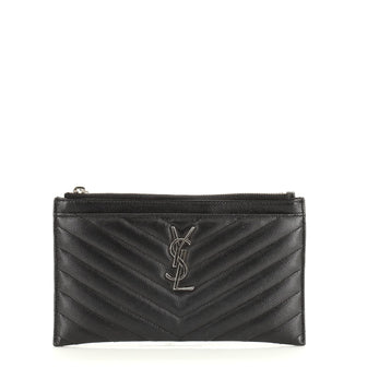 Saint Laurent Classic Monogram Zip Bill Pouch Matelasse Chevron Leather Medium