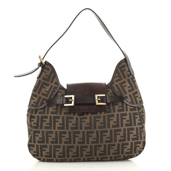 Fendi Vintage Double Buckle Hobo Zucca Canvas Medium