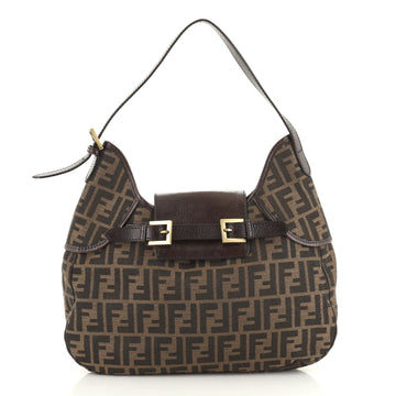 Fendi Vintage Double Buckle Hobo Zucca Canvas Medium