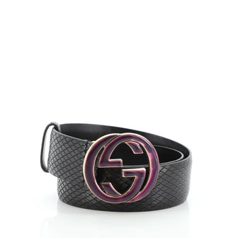 Gucci Interlocking G Belt Python Embossed Leather Wide