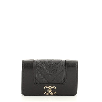 Chanel Mademoiselle Vintage Flap Card Case Chevron Caviar
