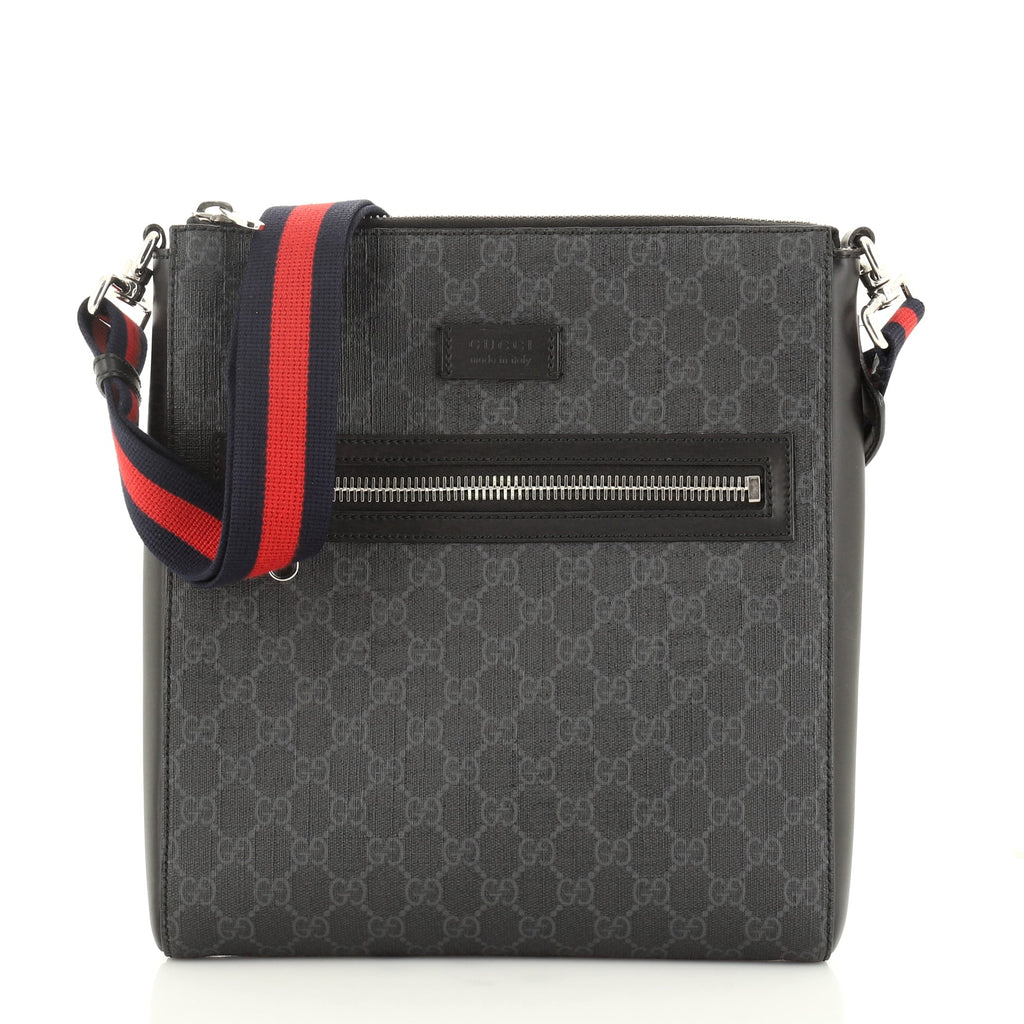 Gucci Web Strap Front Zip Messenger Bag GG Coated Canvas Medium