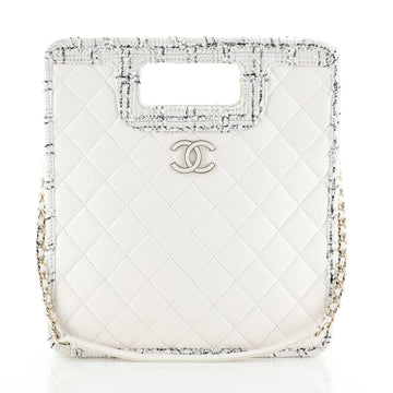 Chanel Cut Out Handle Shopping Tote Quilted Aged Calfskin with Tweed Small