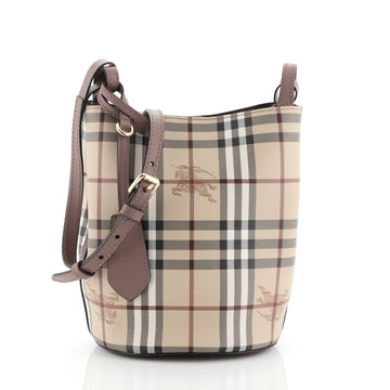 Burberry Lorne Bucket Bag Haymarket Coated Canvas Small