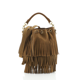 Saint Laurent Fringe Emmanuelle Bucket Bag Suede Small