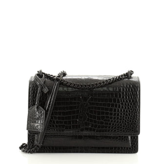 Saint Laurent Sunset Crossbody Bag Crocodile Embossed Leather Medium