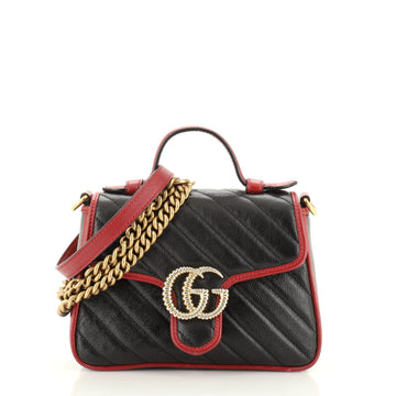 Gucci GG Marmont Top Handle Flap Bag Diagonal Quilted Leather Mini