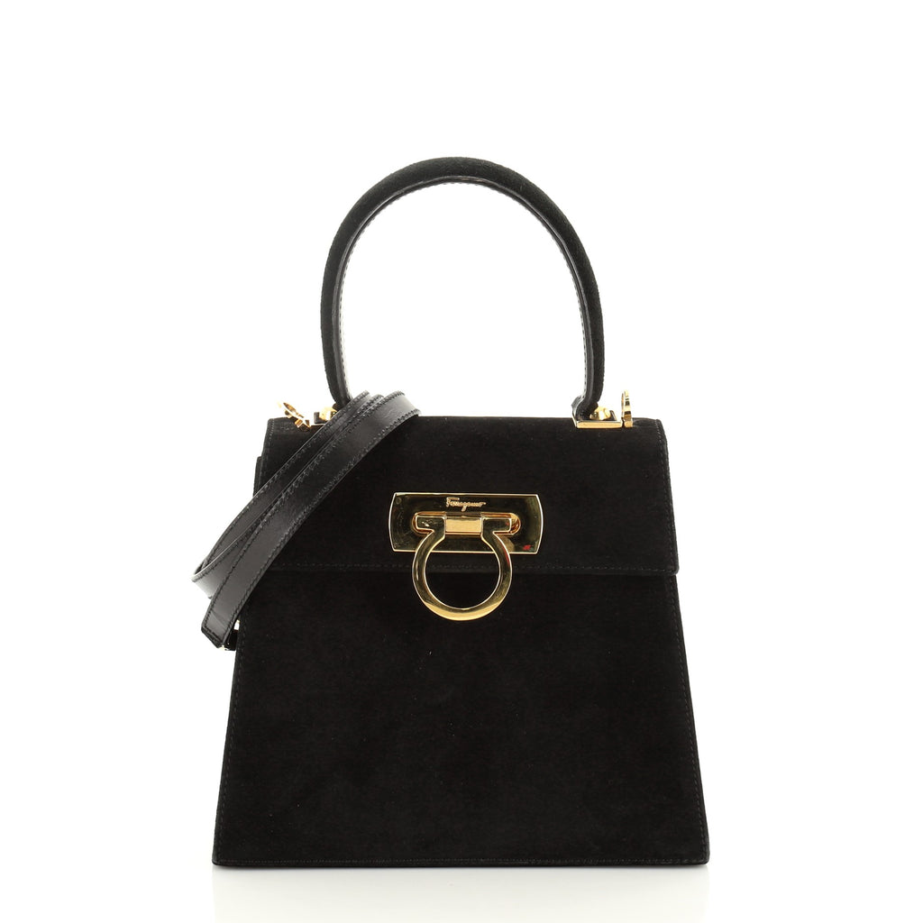 Salvatore Ferragamo Gancini Convertible Top Handle Bag Suede Mini