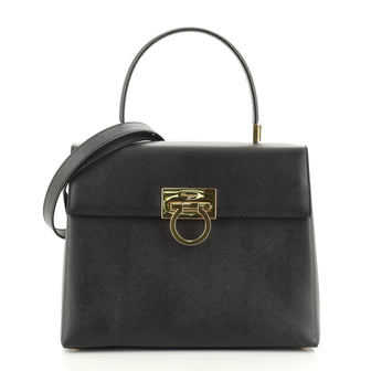 Salvatore Ferragamo Gancini Convertible Top Handle Bag Saffiano Leather Medium