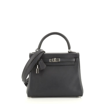 Hermes Kelly Handbag Blue Swift with Palladium Hardware 25