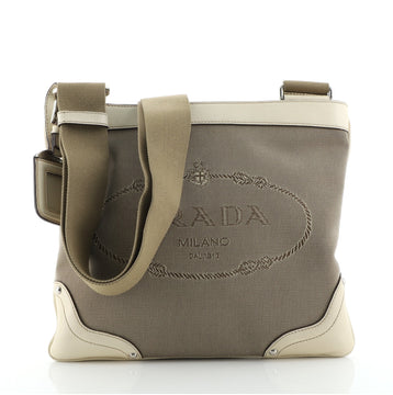 Prada Logo Zip Crossbody Bag Canvas Medium