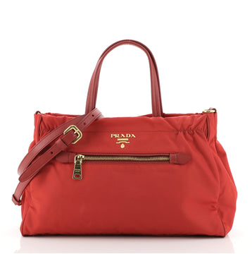 Prada Zip Convertible Shopping Tote Tessuto with Saffiano Leather Medium