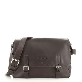 Prada Logo Flap Messenger Bag Leather Medium