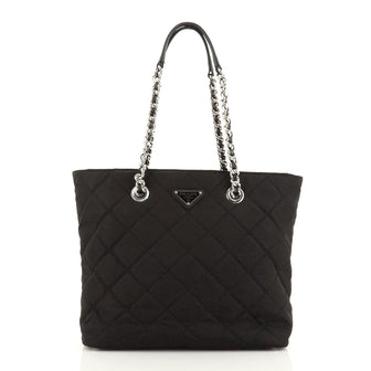 Prada Chain Zip Tote Quilted Tessuto Medium