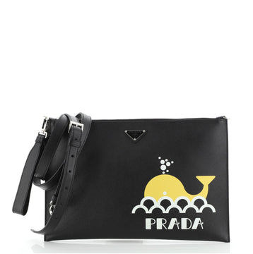 Prada Zip Crossbody Bag Printed Saffiano Large