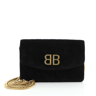 Balenciaga BB Round Wallet on Chain Quilted Velvet Small