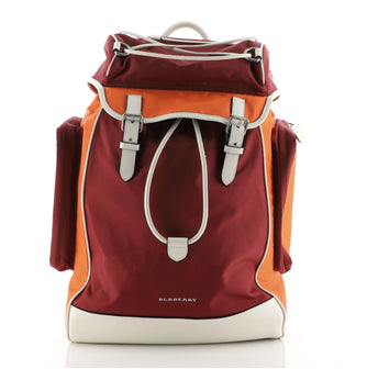 Burberry Double Pocket Drawstring Backpack Nylon with Leather Medium