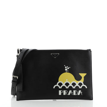 Prada Zip Crossbody Bag Printed Saffiano Large