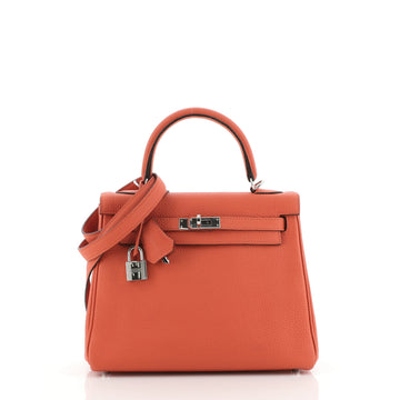 Hermes Kelly Handbag Orange Togo with Palladium Hardware 25