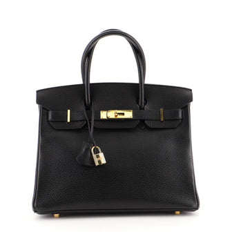 Hermes Birkin Handbag Black Ardennes with Gold Hardware 30