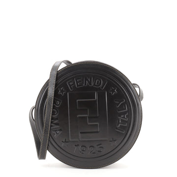 Fendi Vintage FF Round Crossbody Bag Embossed Leather
