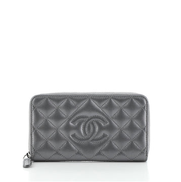 Chanel Diamond CC Zip Wallet Quilted Calfskin Small