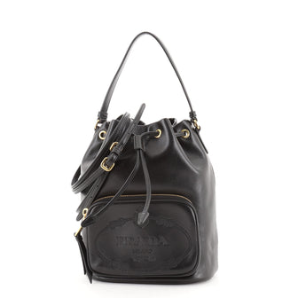 Prada Logo Drawstring Bucket Bag Glace Calf Small