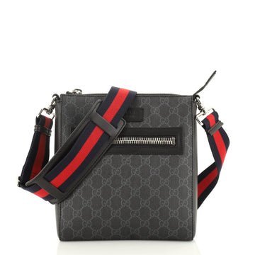 Gucci Web Strap Front Zip Messenger Bag GG Coated Canvas Small