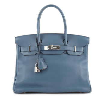 Hermes Birkin Handbag Blue Swift with Palladium Hardware 30