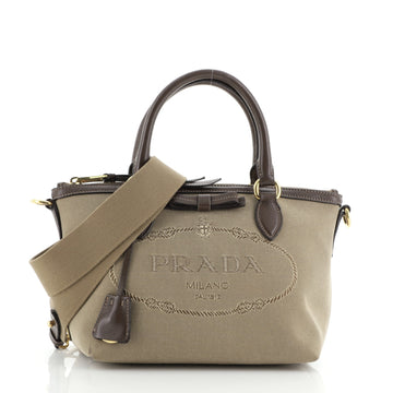 Prada Logo Convertible Zip Tote Canvas with Leather Small
