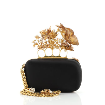 Alexander McQueen Butterfly Knuckle Box Clutch Satin Small Black 583831 Alexander McQueen Butterfly Knuckle Box Clutch Satin Small Black 583831