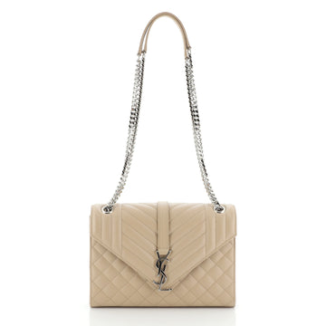 Saint Laurent Classic Monogram Envelope Satchel Quilted Leather Medium