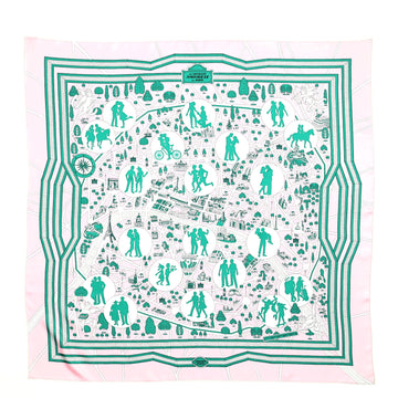 Hermes Les Nouveaux Amoureux de Paris Scarf Printed Silk 90