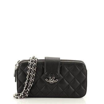 Chanel CC Box Double Zip Clutch with Chain Quilted Calfskin