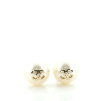 Chanel CC Giant Faux Pearl Earrings Resin
