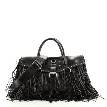 Prada Fringe Flap Top Handle Bag Studded Vitello Shine Medium