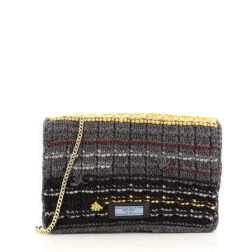 Prada Etiquette Chain Flap Bag Cable Knit Wool Medium