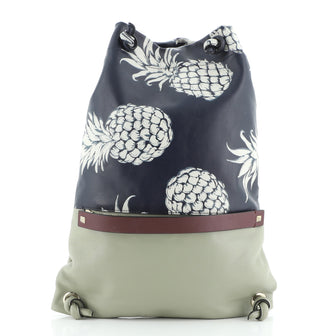Valentino Drawstring Backpack Printed Leather Large