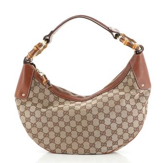 Gucci Bamboo Ring Half Moon Hobo GG Canvas Medium